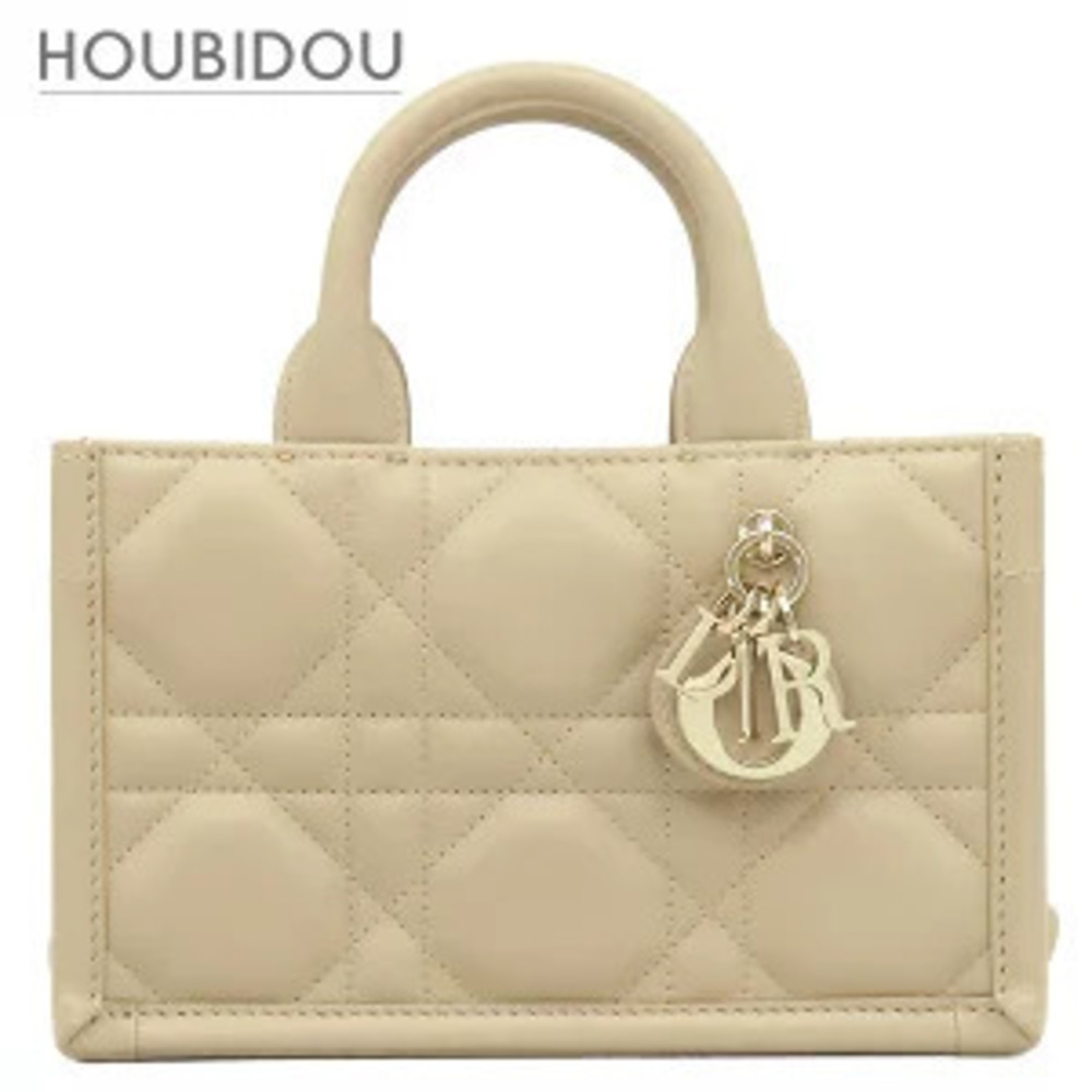 Christian Dior Book Tote Shoulder Bag Calfskin Beige Cream Cannage Charm